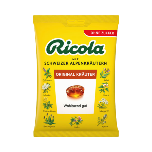 699121 Ricola Original Kraeuter ohne Zucker, Hustenbonbons mit Schweizer Alpenkraeutern, 75g